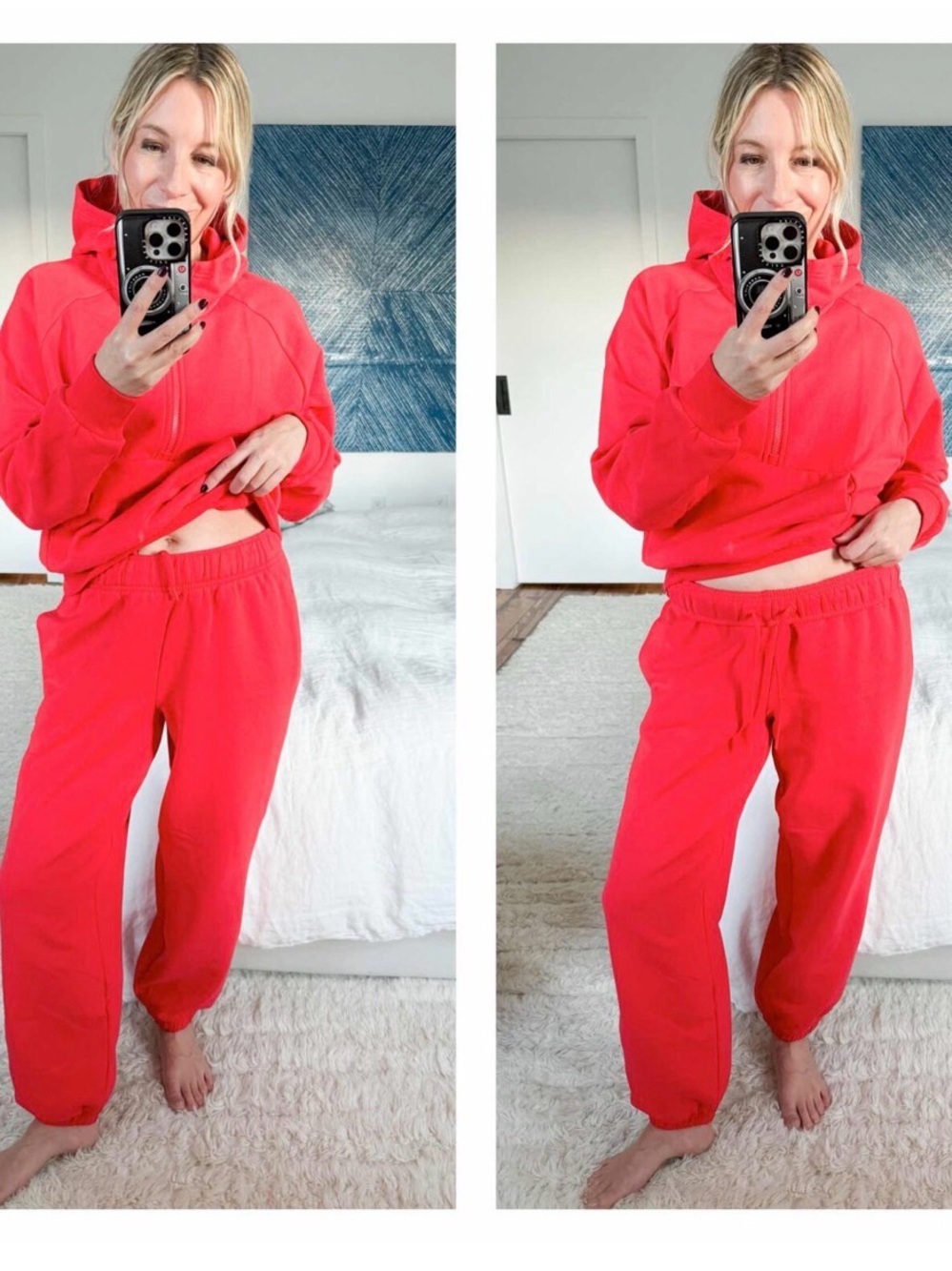 Athleta Set Women's Red Jogger Sweatpants and 1/2 zip hoodie forever fleece